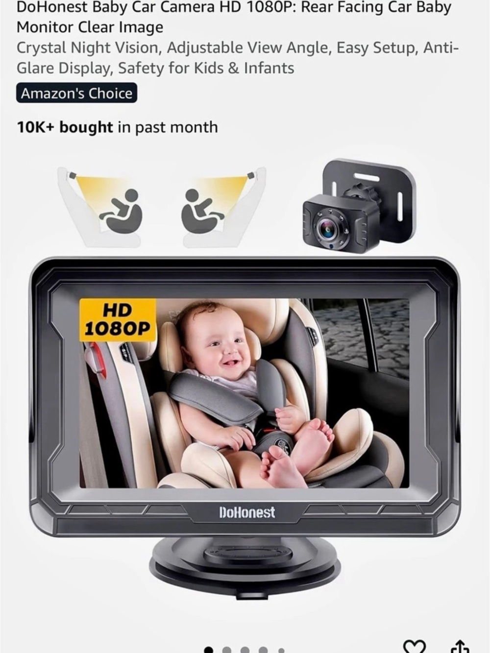 DoHonest V33 HD 1080P Baby Car Camera Monitor NWT